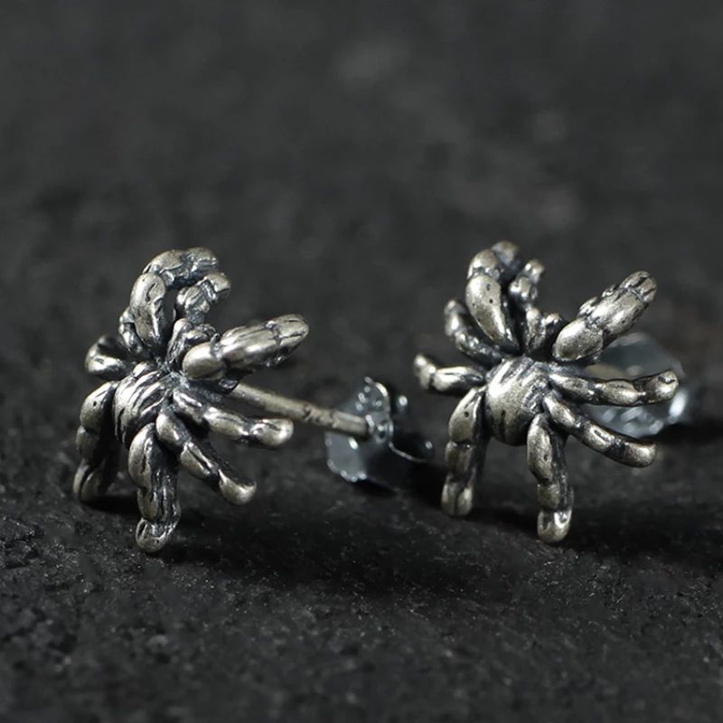 Fashion Personality Retro Silver Horror Spider Stud Earrings-Jewearrings