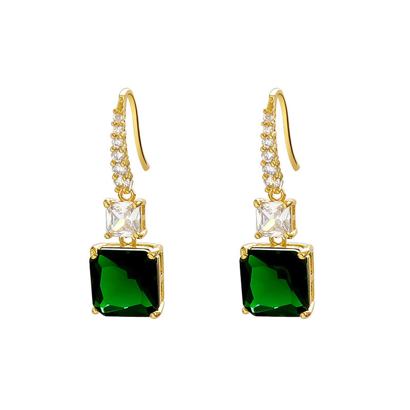 Simple Emerald Square Gemstone Elegant Atmosphere Retro Earrings-Jewearrings