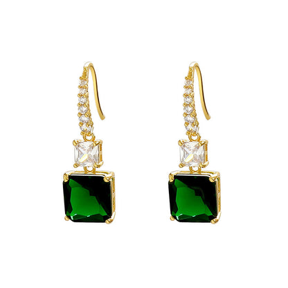 Simple Emerald Square Gemstone Elegant Atmosphere Retro Earrings-Jewearrings