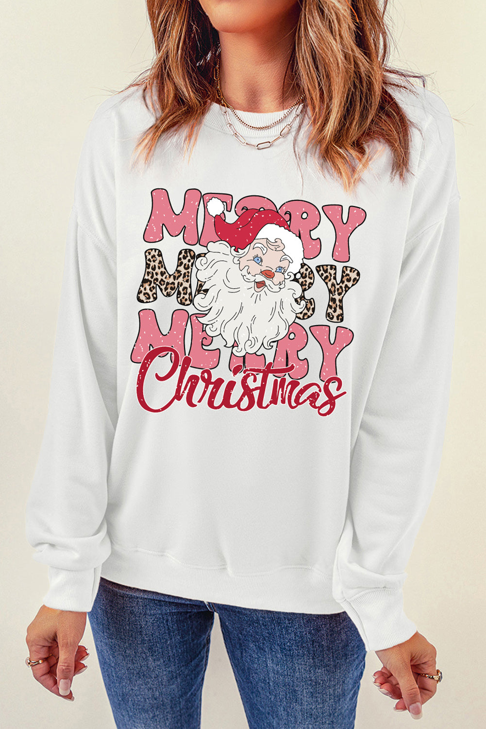 MERRY CHRISTMAS Round Neck Dropped Shoulder Sweatshirt-Jewearrings