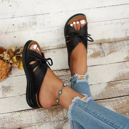 Tied Open Toe Low Heel Sandals-Jewearrings