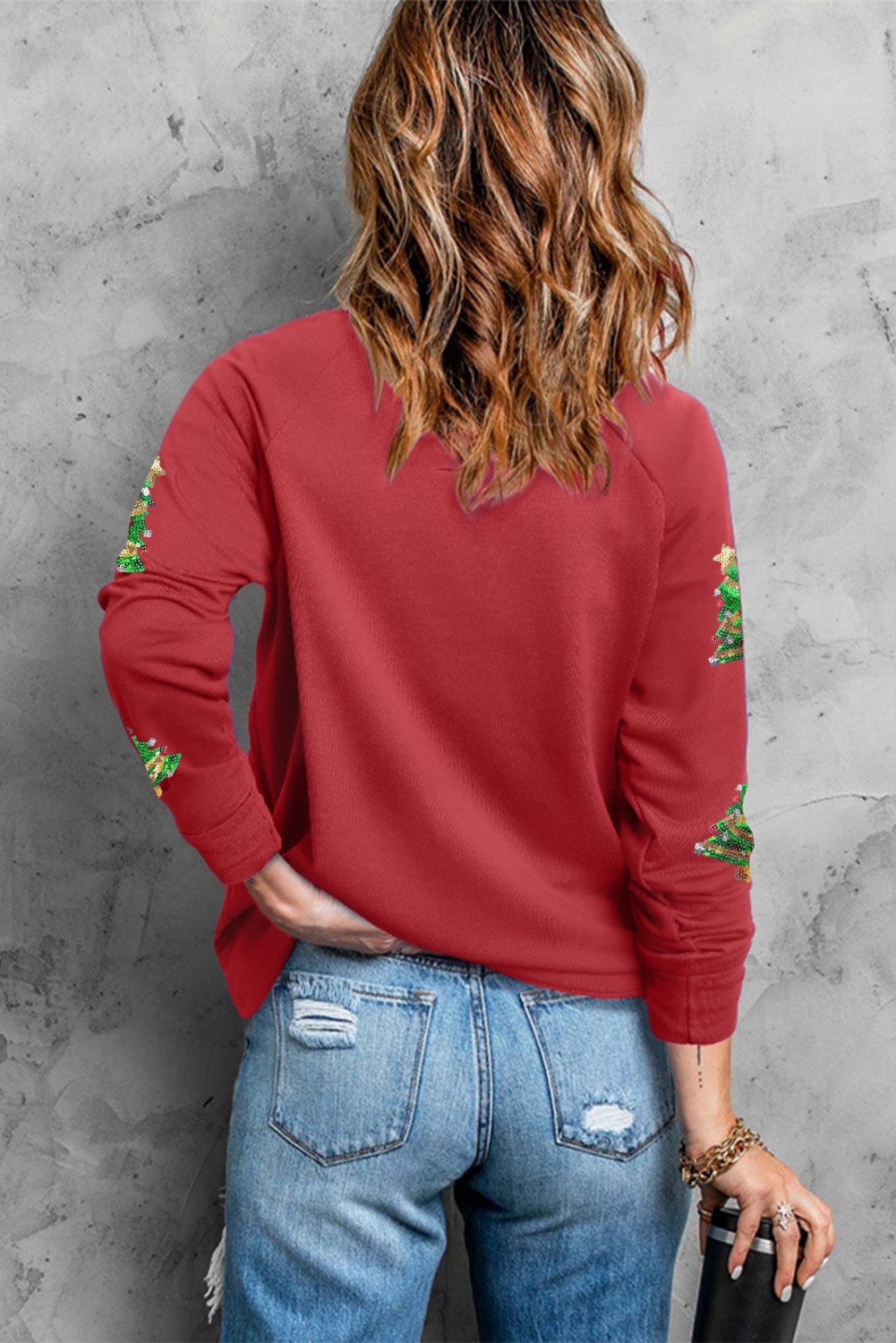 Sequin Patch Christmas Tree Sweatshirt-Jewearrings