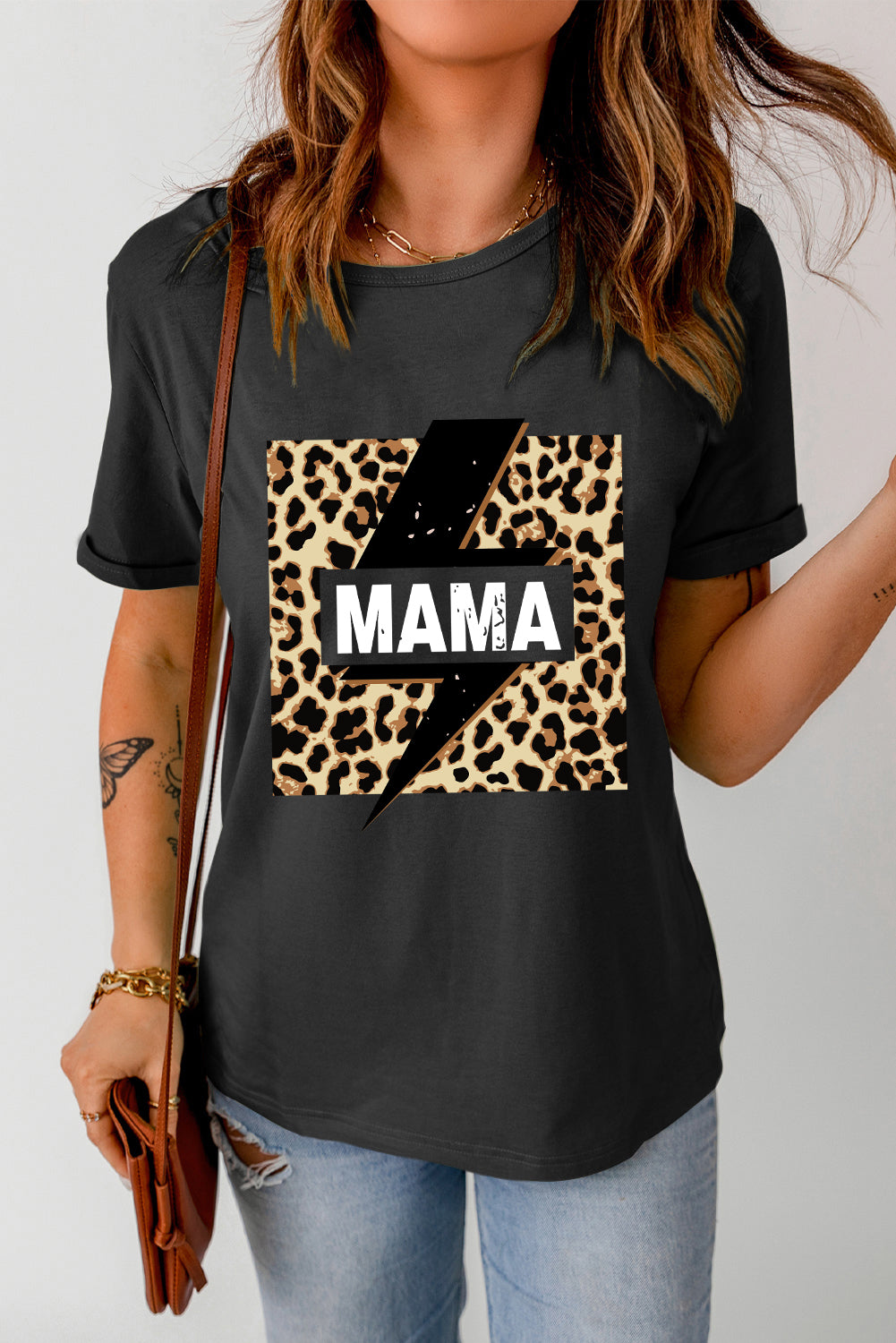 MAMA Leopard Lightning Graphic Tee Shirt-Jewearrings