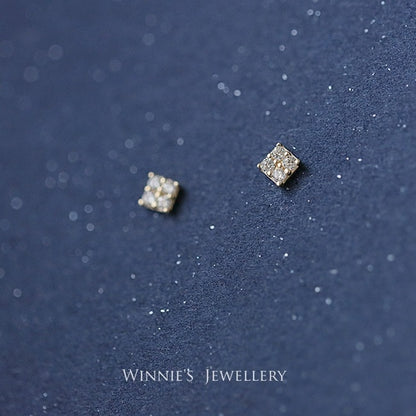 Simple Sterling Silver Plated Gold Inlaid Carbink Mini Square Stud Earrings All-matching Twin-Jewearrings