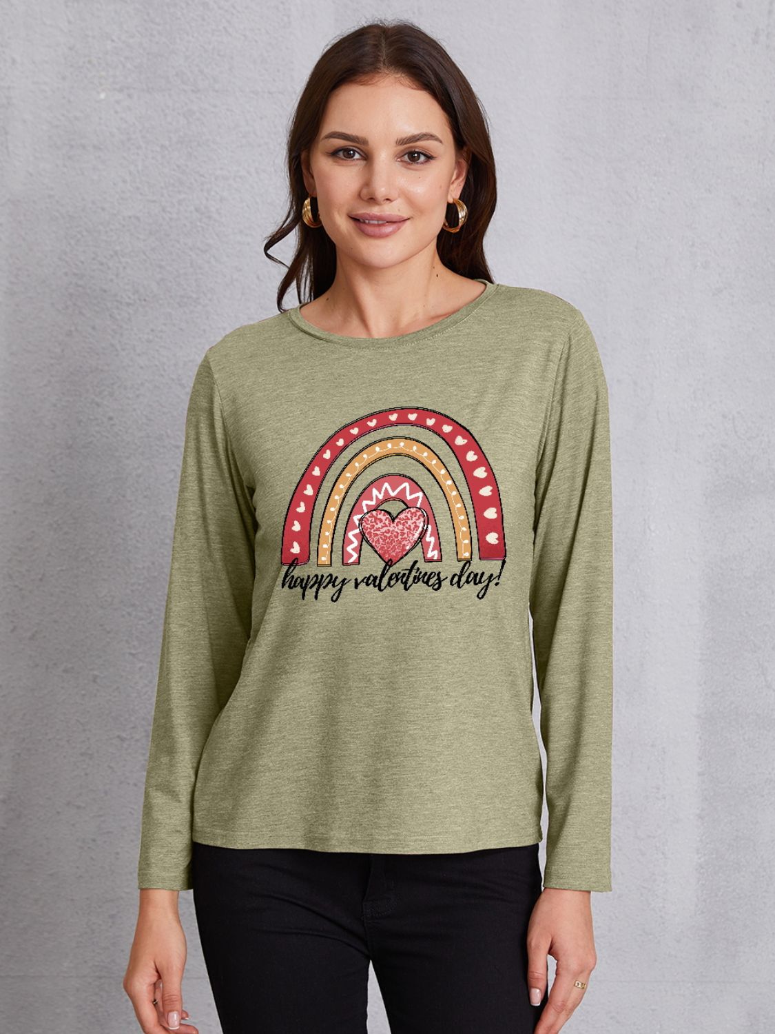 HAPPY VALENTINE'S DAY Round Neck Long Sleeve T-Shirt-Jewearrings