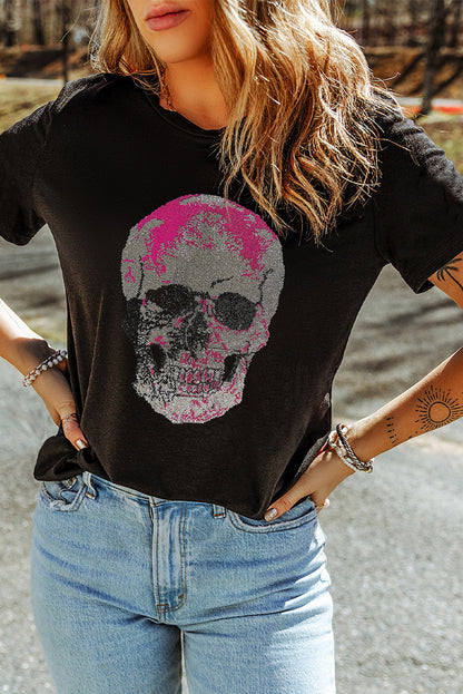 Skull Round Neck Short Sleeve T-Shirt-Jewearrings