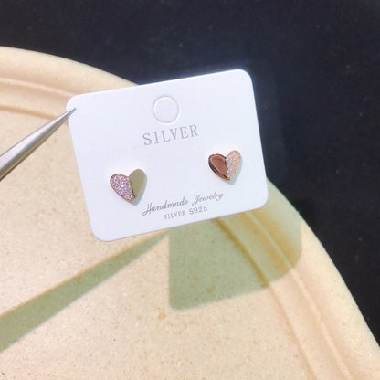 S925 Silver Stitching Love Heart Stud Earrings Special-interest Design-Jewearrings