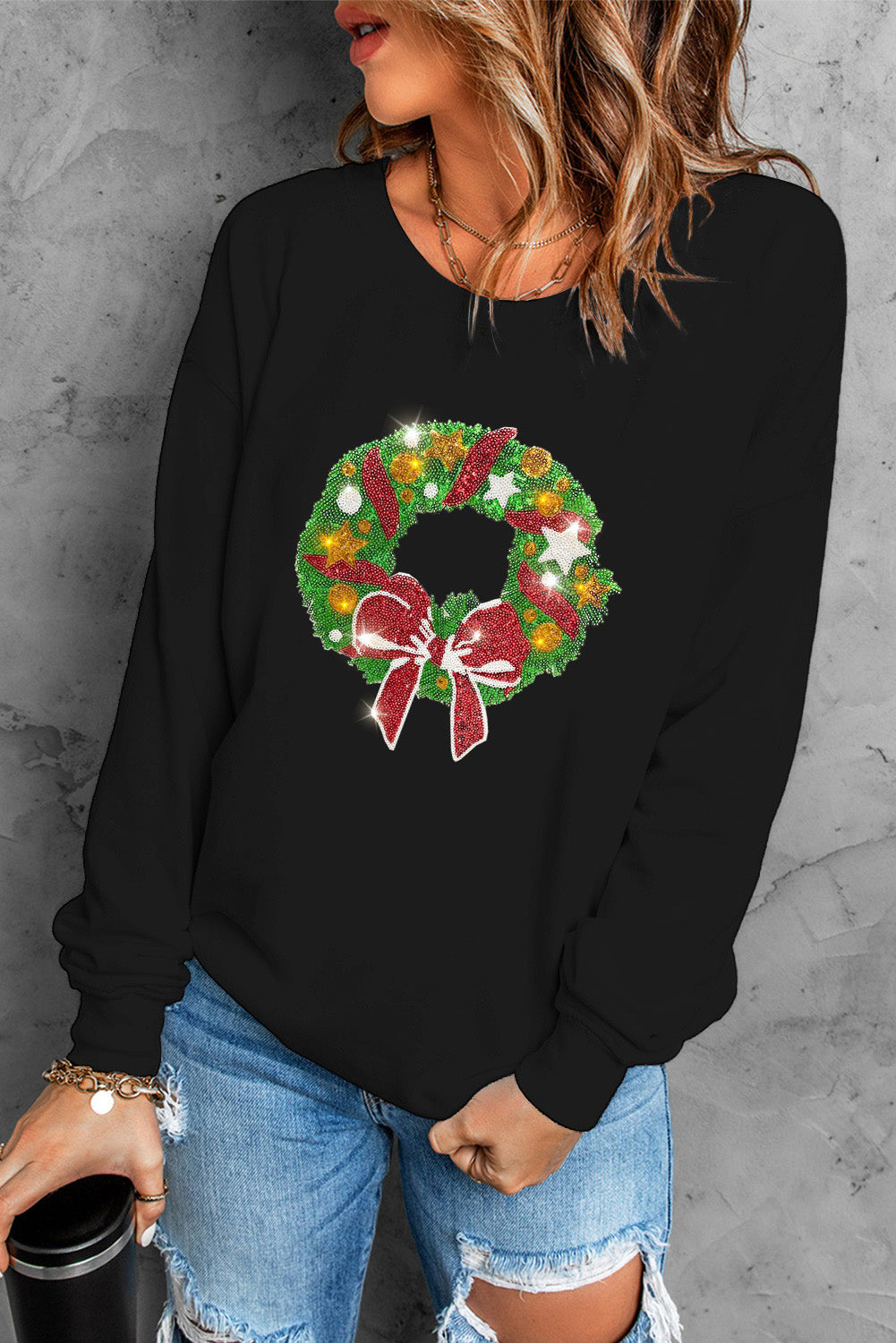 Graphic Round Neck Dropped Shoulder Sweatshirt-Jewearrings