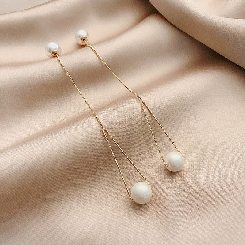 Pearl tassel earrings-Jewearrings