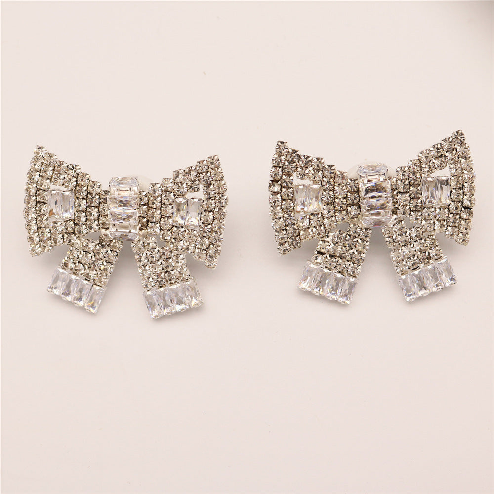 Three-dimensional Bow Sparkling Crystal Exaggerated Earrings-Jewearrings