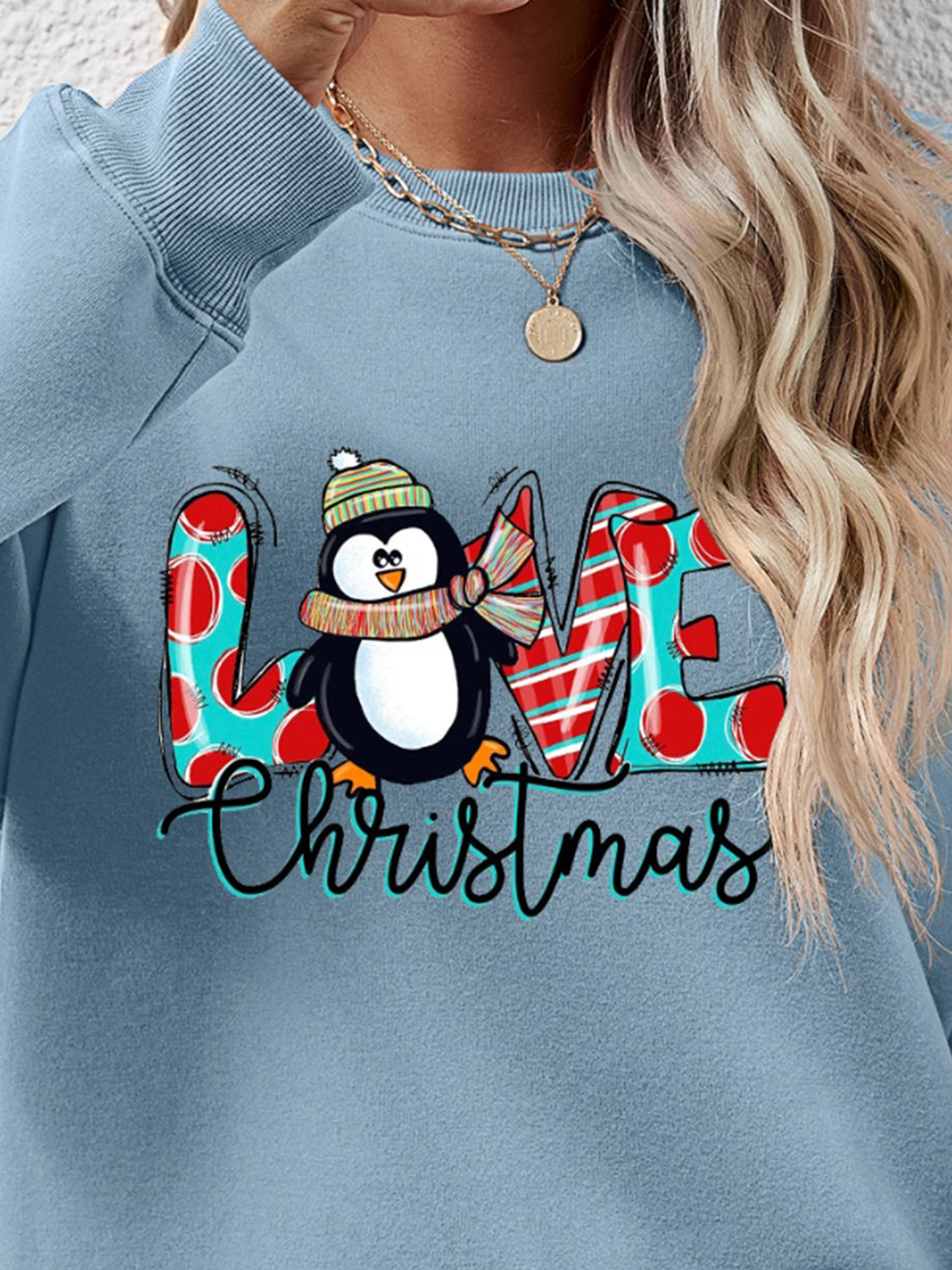 LIVE CHRISTMAS Drop Shoulder Round Neck Sweatshirt-Jewearrings