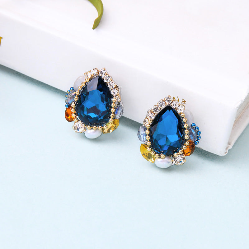 Geometric opal earrings with diamonds-Jewearrings