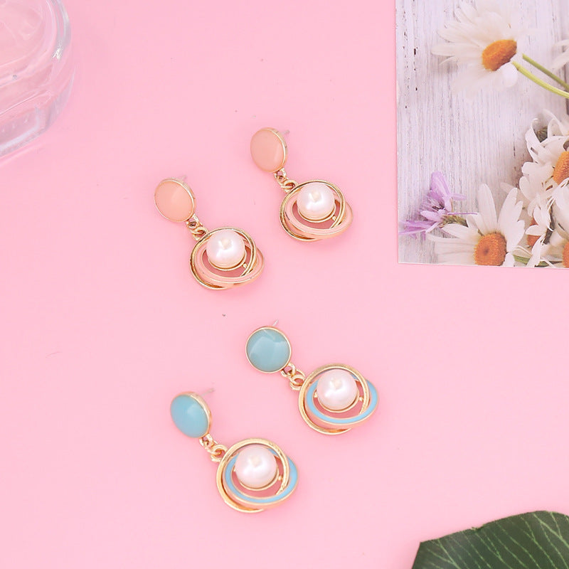 New Product Multicolor Geometric Metal Pearl Earrings For Women-Jewearrings