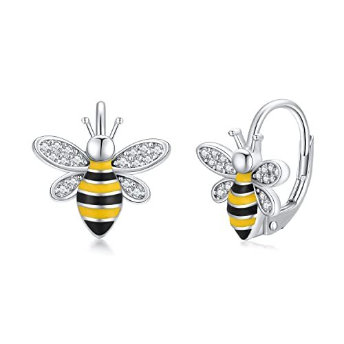 Bee Earrings S925 Sterling Silver Bumble Honey Huggie Hoop Earrings Bee Jewelry Gifts for Women Girls Teen-Jewearrings