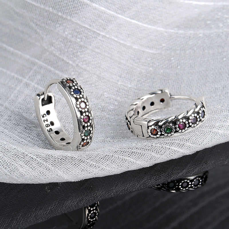 S925 Sterling Silver Color Zirconium Woven Earrings-Jewearrings