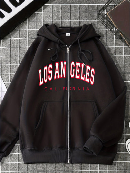 LOS ANGELES CALIFORNIA Graphic Drawstring Hooded Jacket-Jewearrings