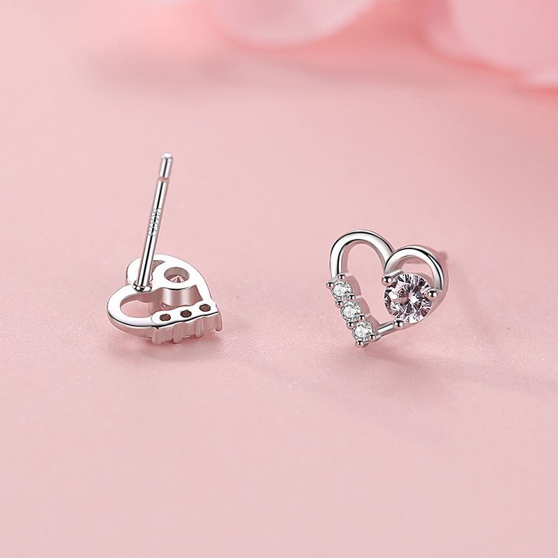 S925 Sterling Silver Love Heart Stud Earrings-Jewearrings