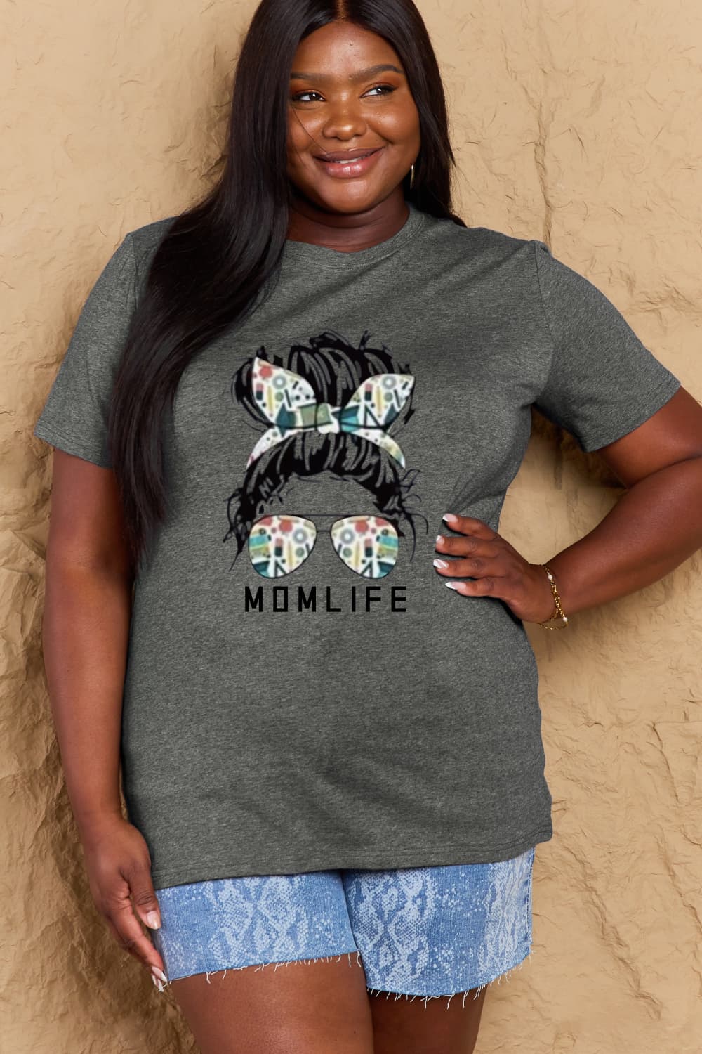 Simply Love Full Size MOM LIFE Graphic Cotton T-Shirt-Jewearrings