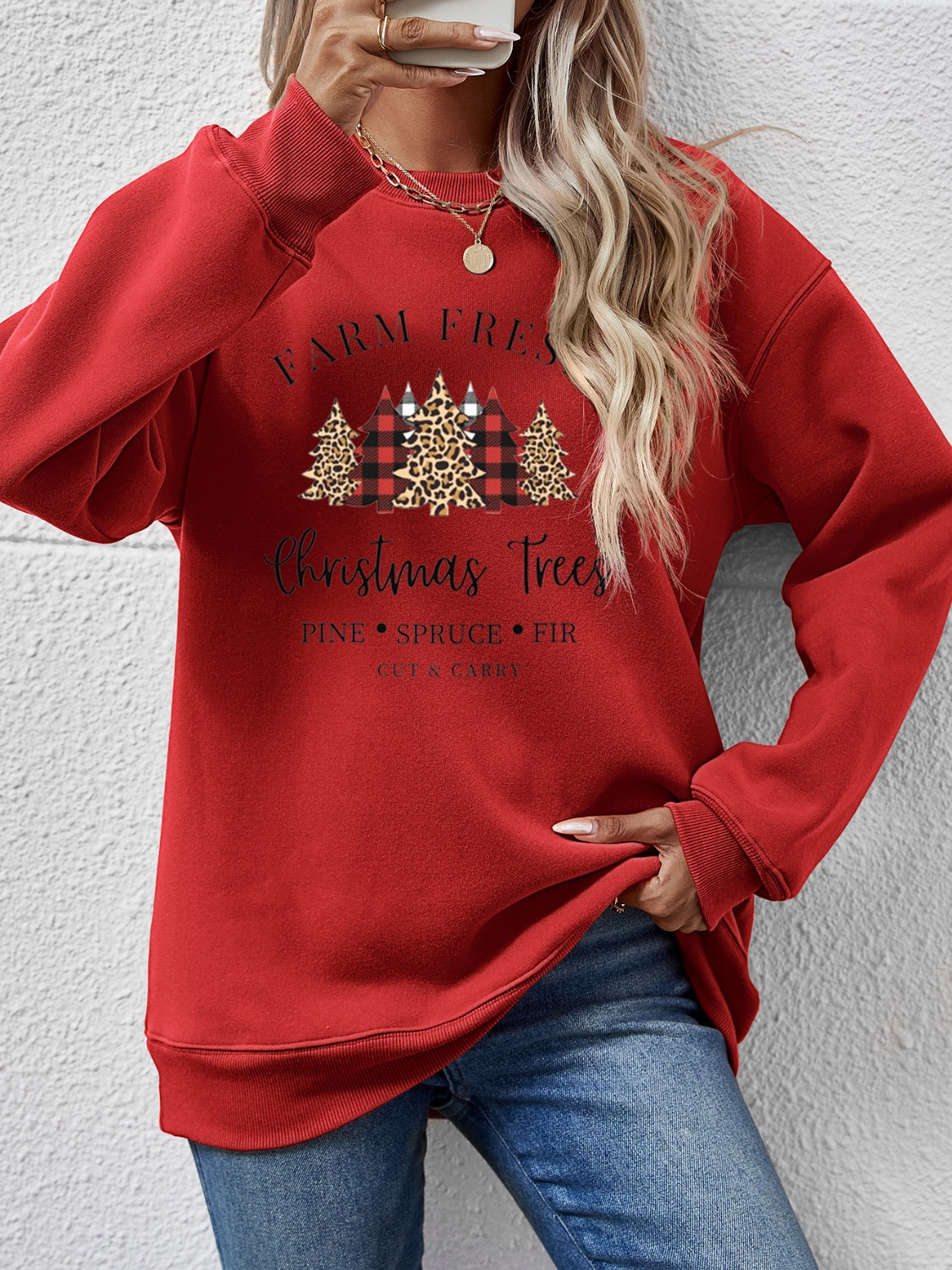 Graphic Round Neck Long Sleeve Sweatshirt-Jewearrings