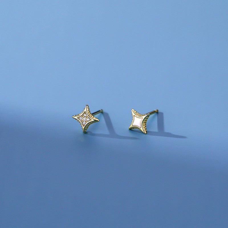 Women's Sterling Silver Four-pointed Star Stud Earrings Super Flash Japanese And Korean Style-Jewearrings