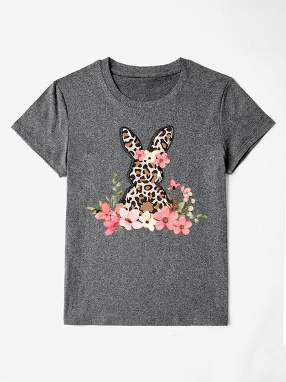 Rabbit Round Neck Short Sleeve T-Shirt-Jewearrings