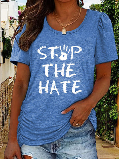 Round Neck Short Sleeve STOP THE HATE Graphic T-Shirt-Jewearrings