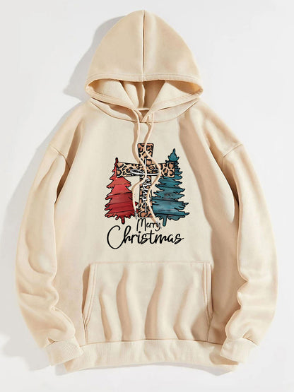 MERRY CHRISTMAS Graphic Drawstring Hoodie-Jewearrings