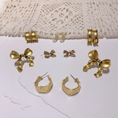 Korean Metal Bow Stud Earrings Simple-Jewearrings