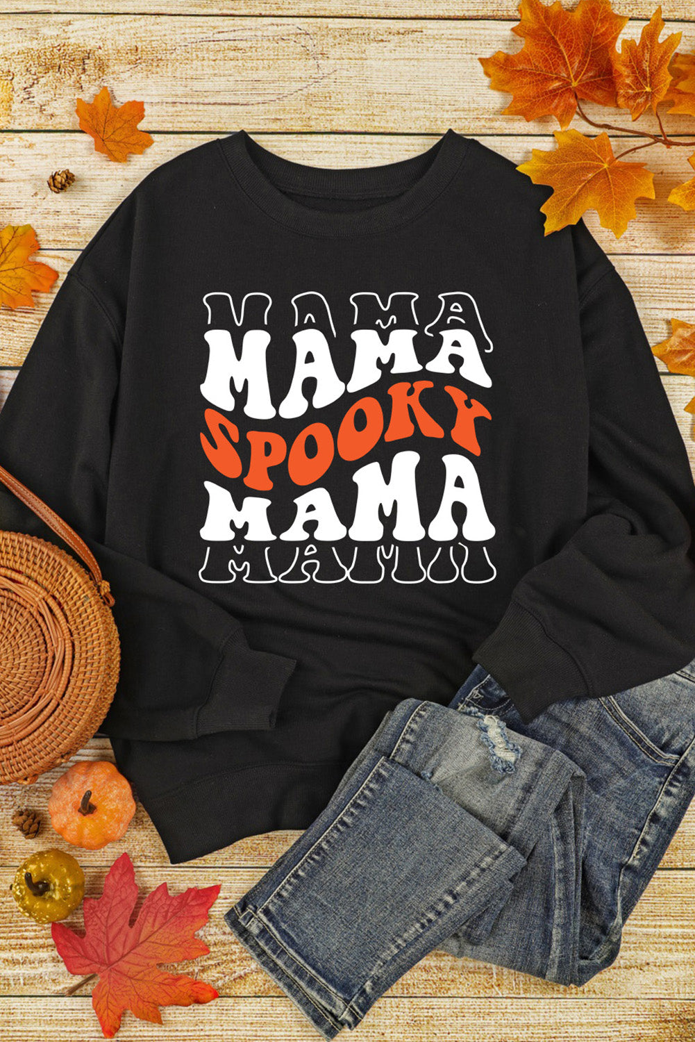 Round Neck Long Sleeve SPOOKY MAMA Sweatshirt-Jewearrings