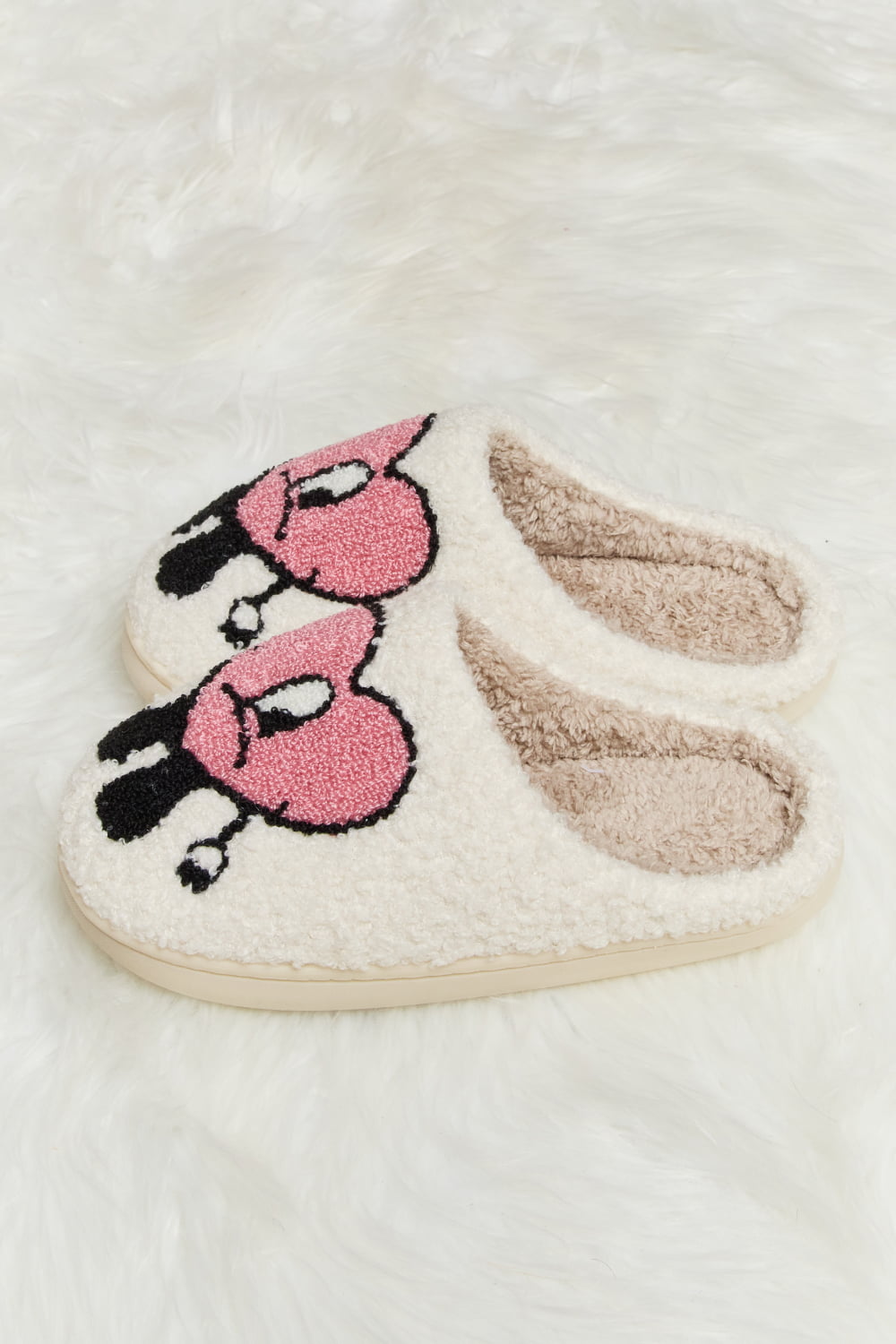 Melody Love Heart Print Plush Slippers-Jewearrings