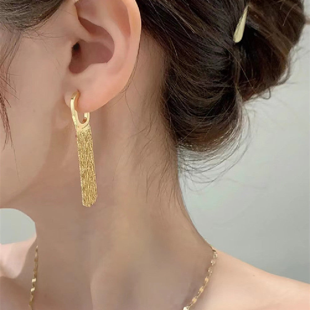 Trendy Gold Tassel Stud Earrings-Jewearrings