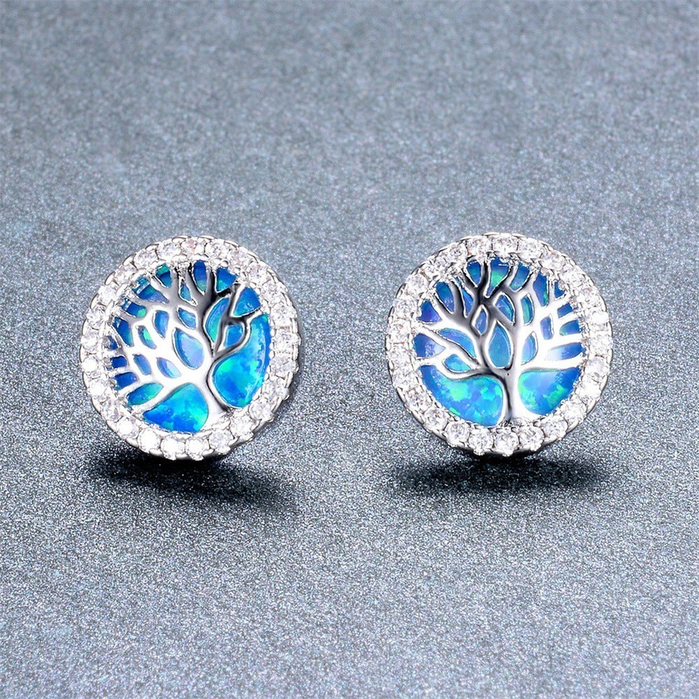 New Lucky Tree Opal Earrings European And American Fashion Women's Jewelry-Jewearrings