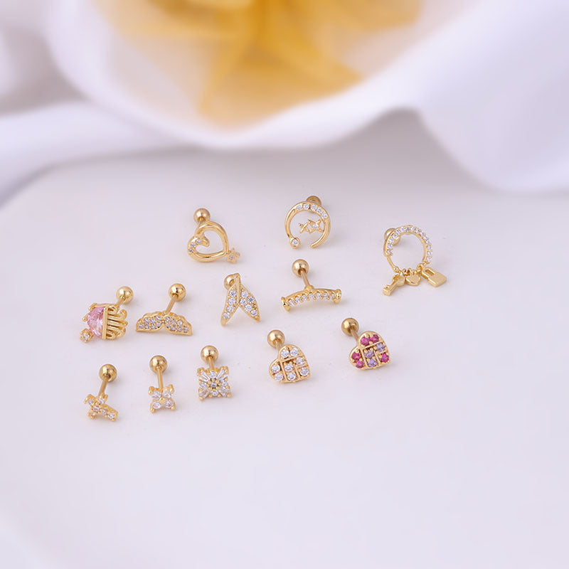 Stainless Steel Thin Rod Pierced Zirconium Fashion Stud Earrings-Jewearrings