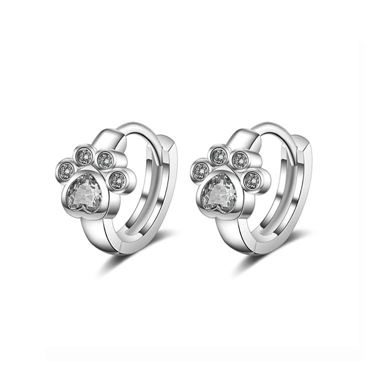 Cute Bear Claw Ear Clip Simple Zircon Earrings-Jewearrings