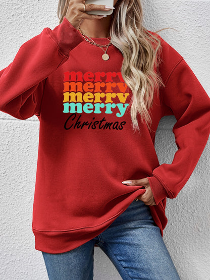 MERRY CHRISTMAS Graphic Long Sleeve Sweatshirt-Jewearrings