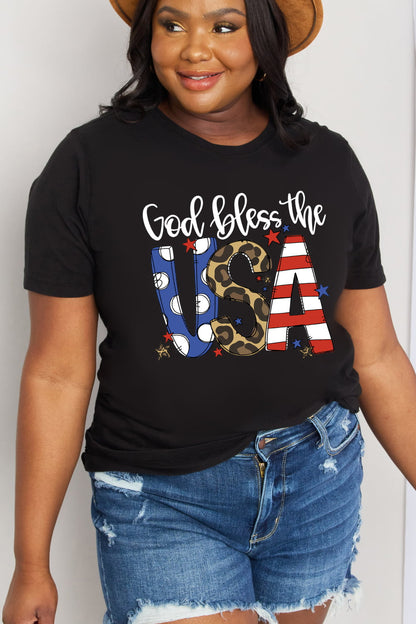 Simply Love Full Size GOD BLESS THE USA Graphic Cotton Tee-Jewearrings