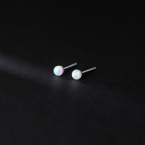 S925 Silver Round Synthetic Opal Stud Earrings-Jewearrings