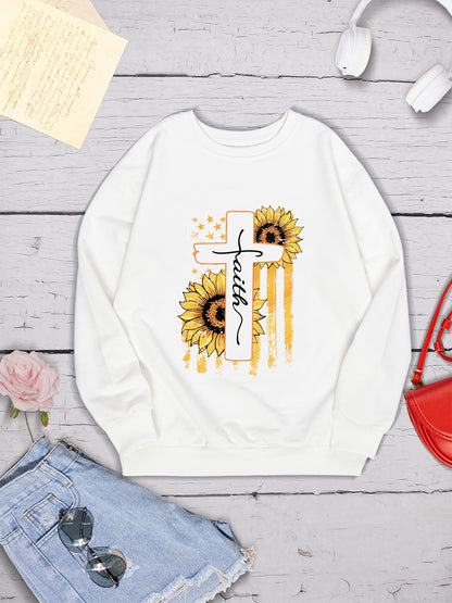 Sunflower Round Neck Dropped Shoulder Sweatshirt-Jewearrings