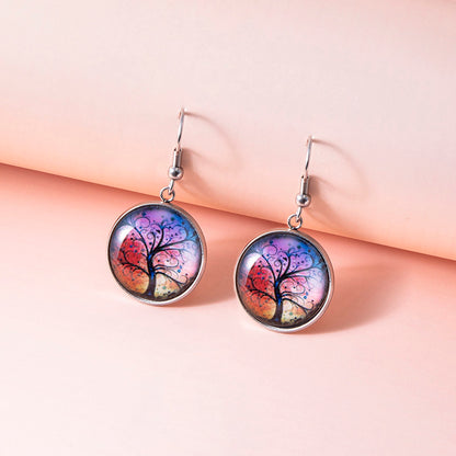 Tree Of Life Dangle Earrings Art Painting Picture Glass Dome Pendant Earrings For Women Girls-Jewearrings