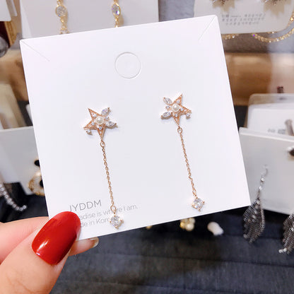 Personalized five-star pearl tassel earrings-Jewearrings