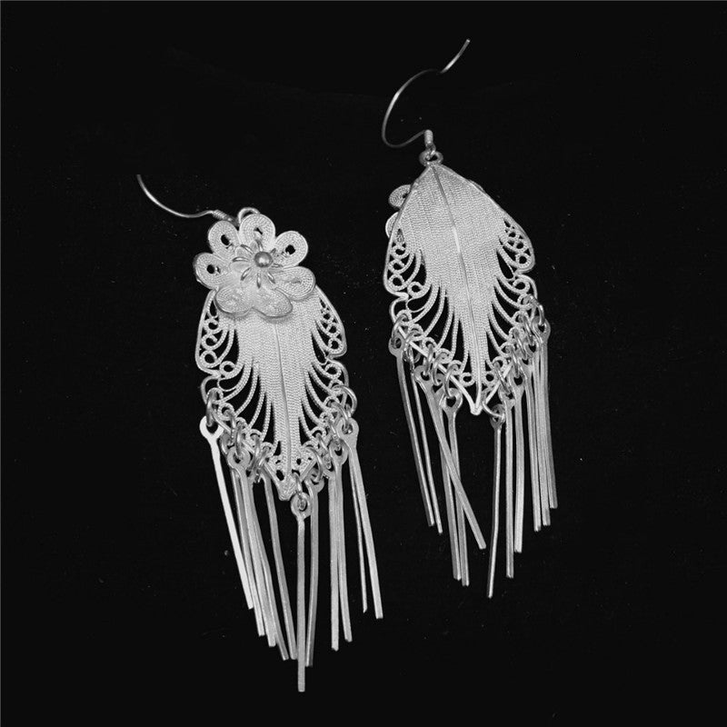 Flower tassel sterling silver earrings-Jewearrings