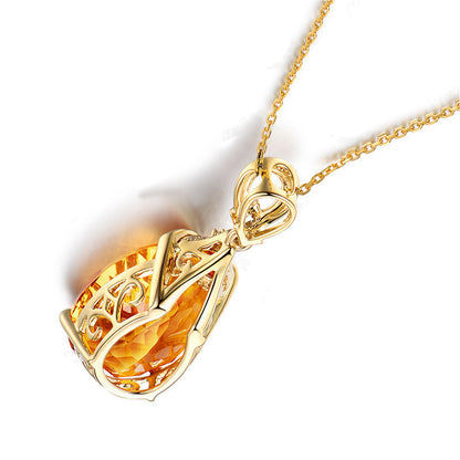 Yellow Gold Oval Earrings Citrine Pendant Set-Jewearrings