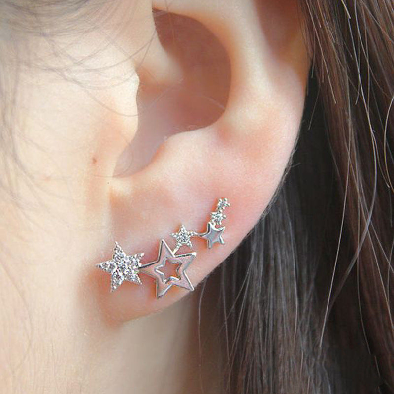 Korean Version Of Simple Fashion Zircon Star Ear Clip Earrings-Jewearrings