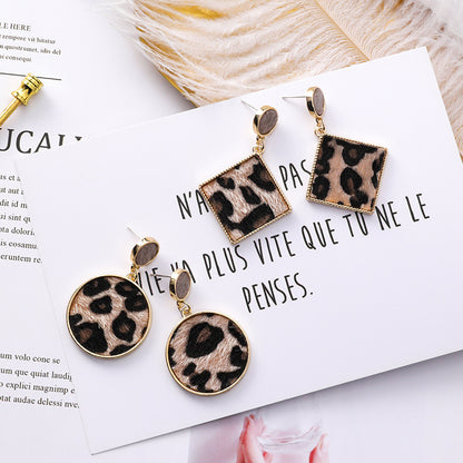 925 silver pin sexy leopard earrings metal geometric square round suede striped earrings exaggerated tide earrings-Jewearrings