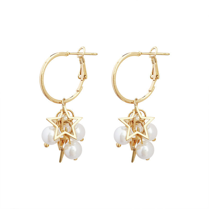 Pentagram Pearl Earrings-Jewearrings