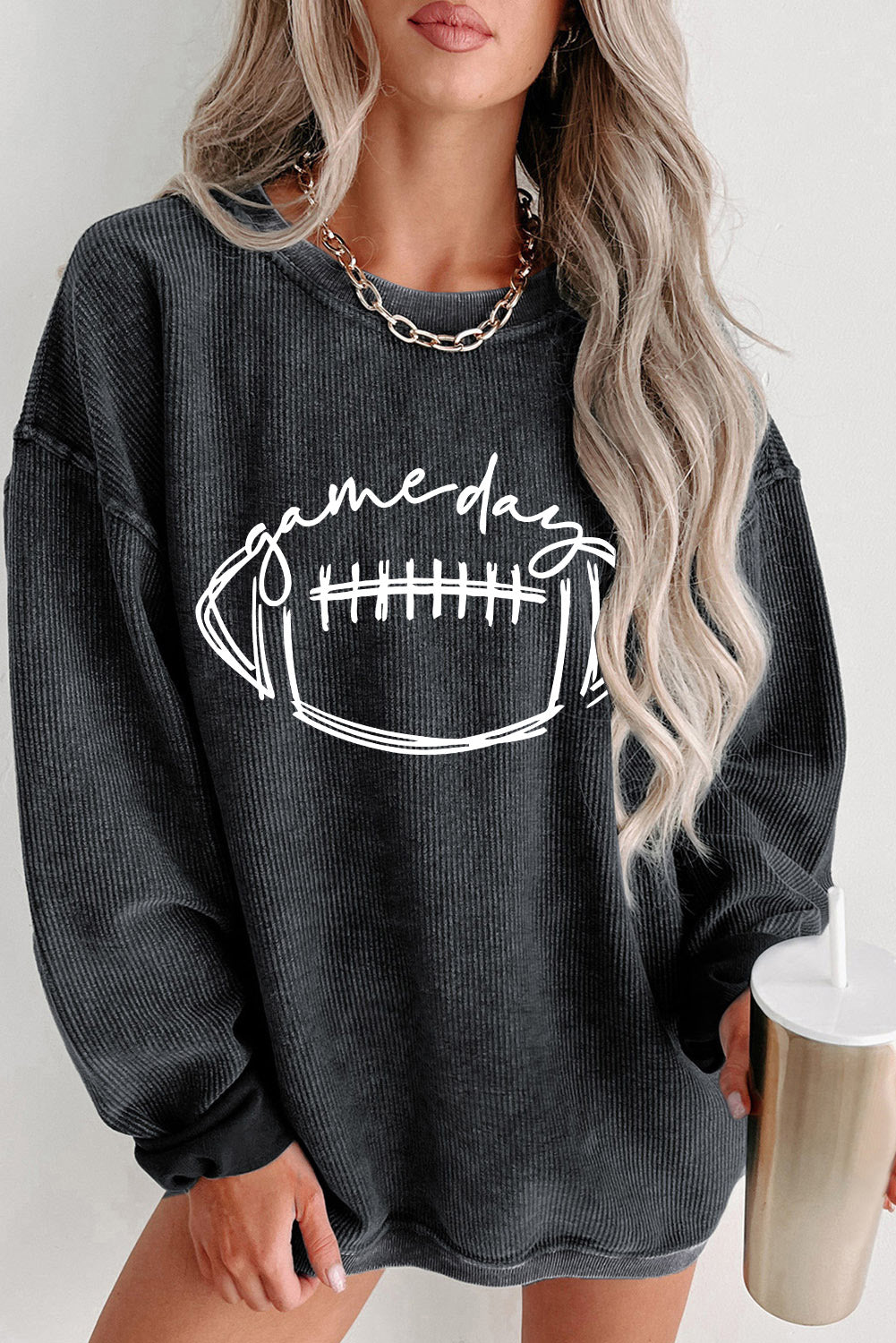 Football Graphic Dropped Shoulder Sweatshirt-Jewearrings