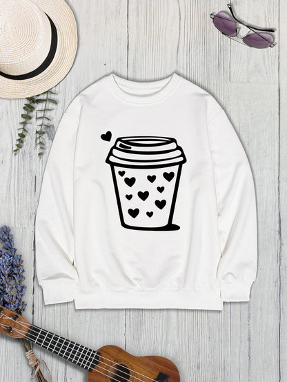 Coffee Graphic Round Neck Sweatshirt-Jewearrings