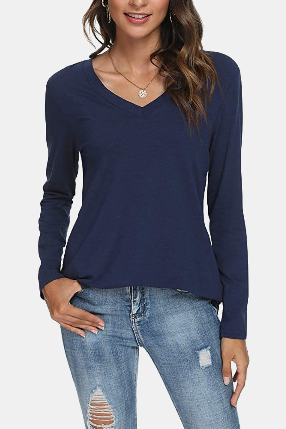 V-Neck Long Sleeve T-Shirt-Jewearrings