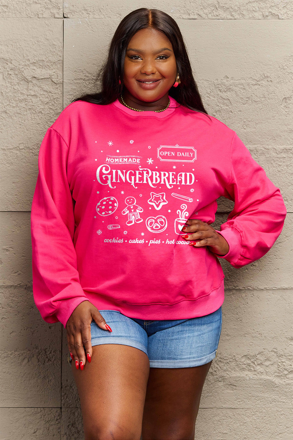 Simply Love Full Size GINGERBREAD Long Sleeve Sweatshirt-Jewearrings