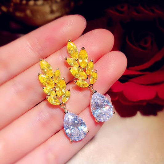 Vintage Golden Wheat Ear Drop Zircon Earrings Silver Needle-Jewearrings